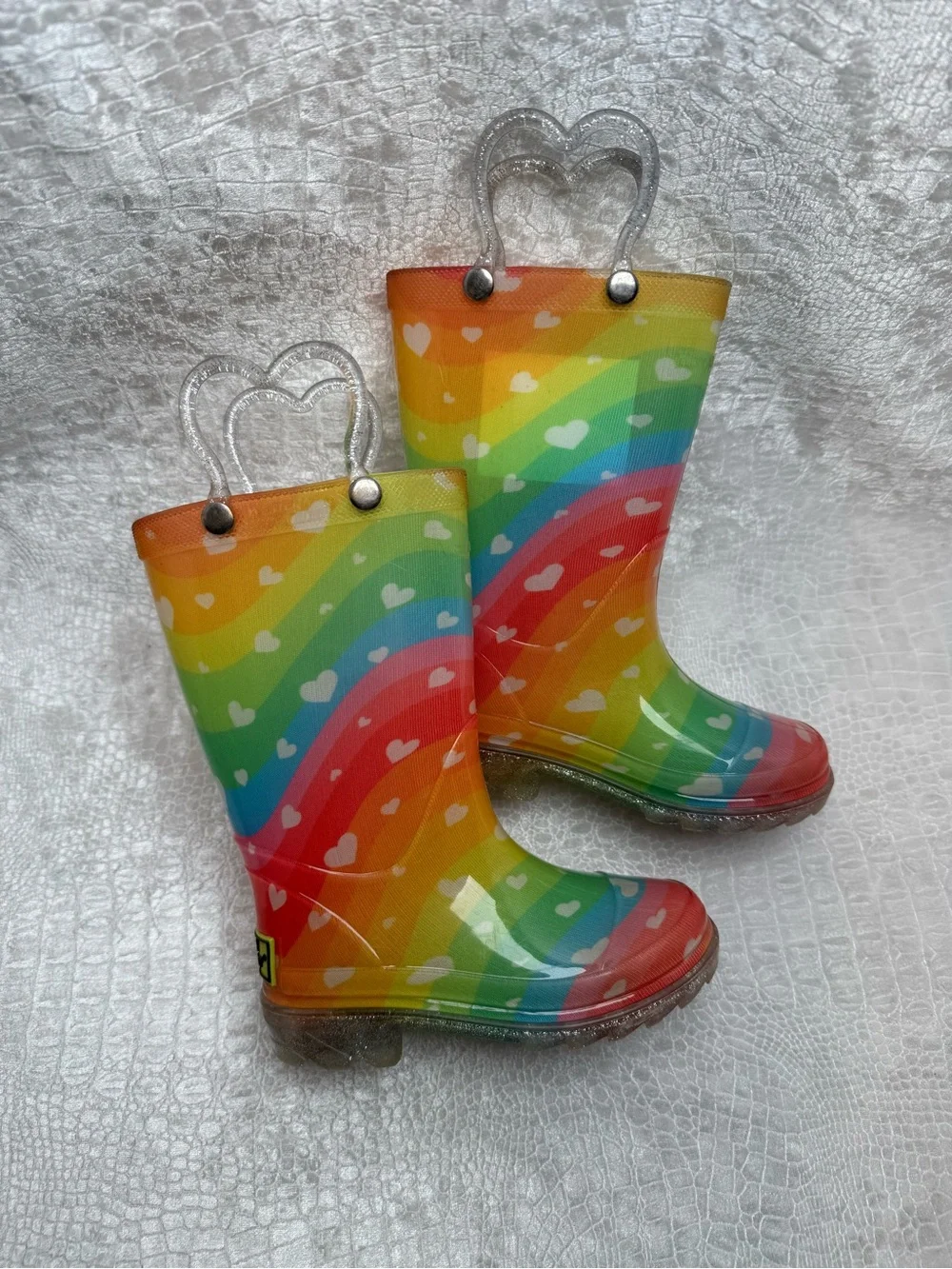Western Chief Heart Waves Multi Color Lighted Rain Boots, infant sz 6